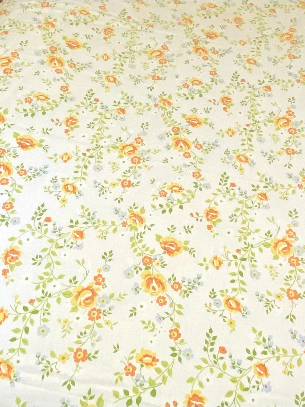 Vintage 70’s JC Penney Orange Floral Print Twin Muslin Flat Sheet
